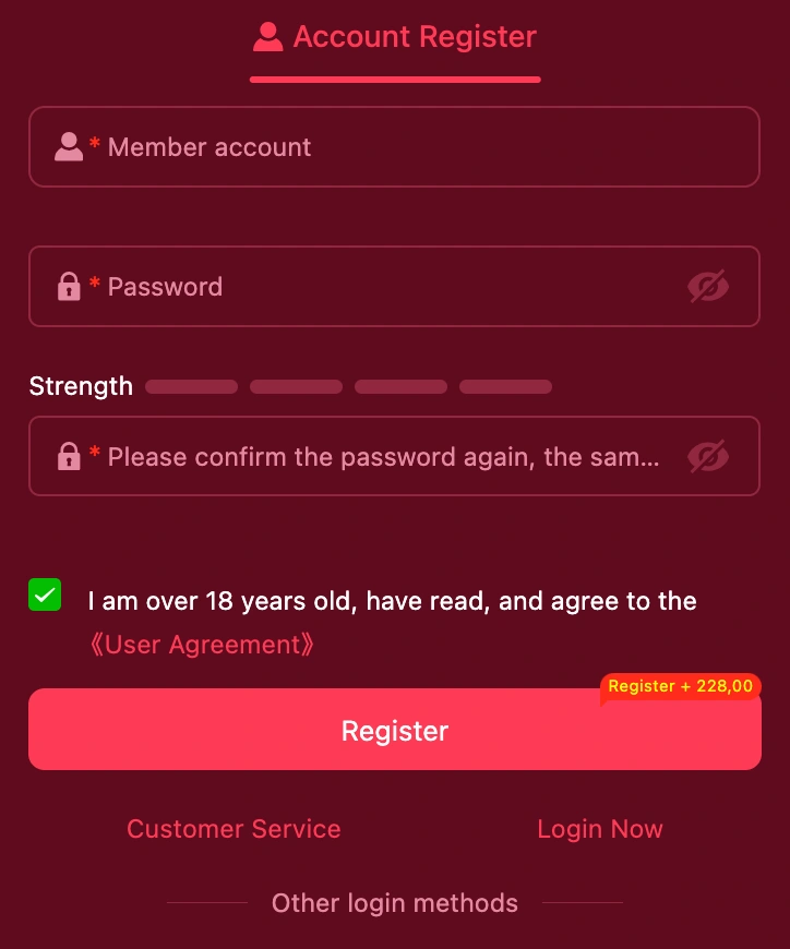 jili18 registration form interface on desktop and mobile